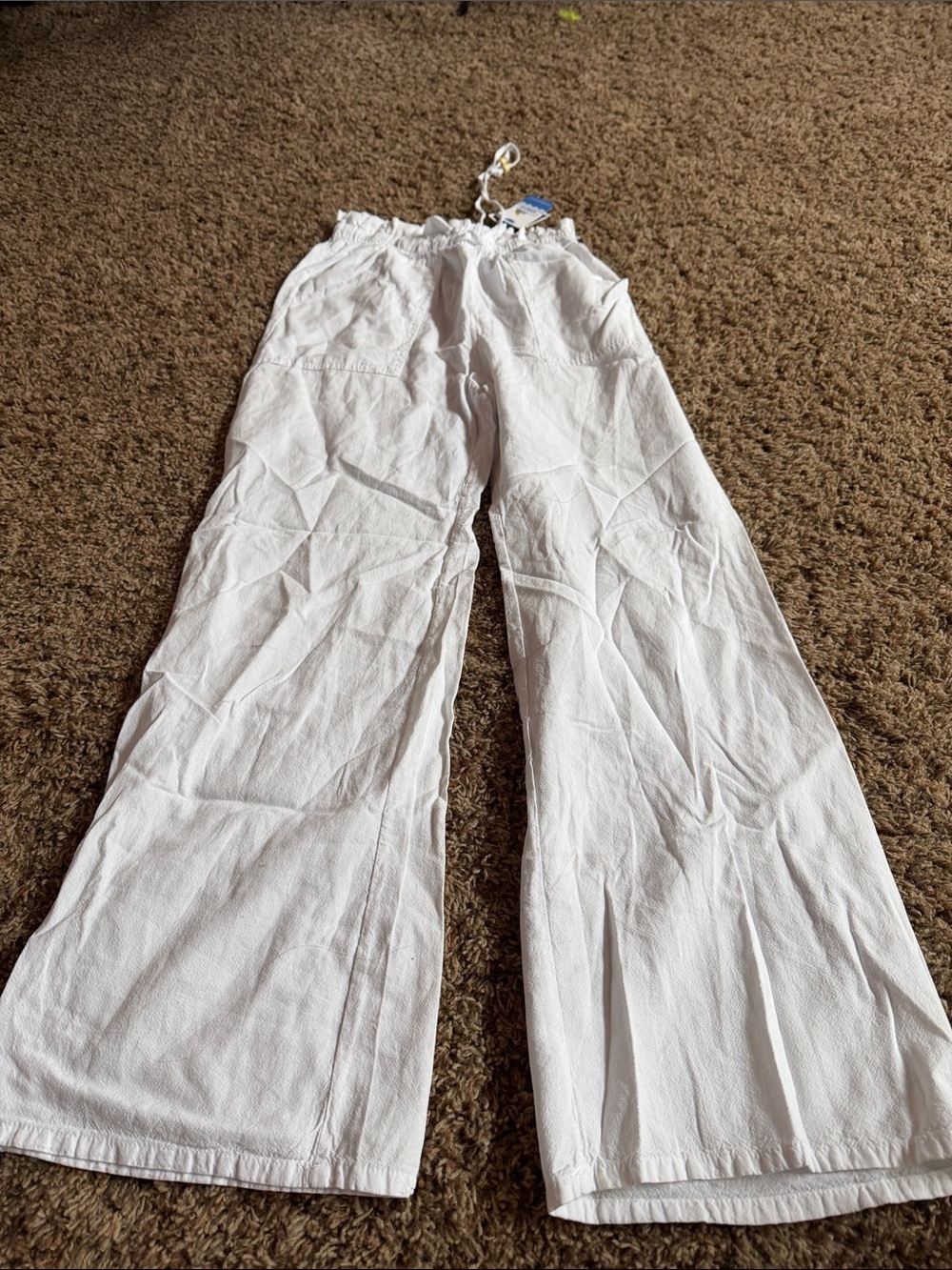 Wide Leg Linen-Blend Pants - White